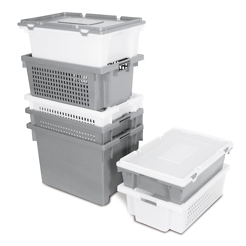 Produktabbildung Nr. 3: Bacs emboîtables et empilables, parois + fond fermés, 32 litres, blanc