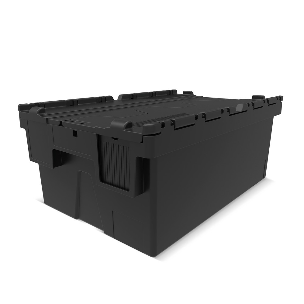 Illustration du produit: Bac empilable réutilisable en regranulats de PP avec couvercle rabattable, noir, 40 litres, 1 pcs/UV