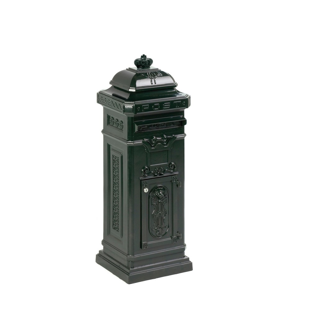 Illustration du produit: Boîte aux lettres colonne avec clapet d’insertion, carrée, en aluminium coulé, vert