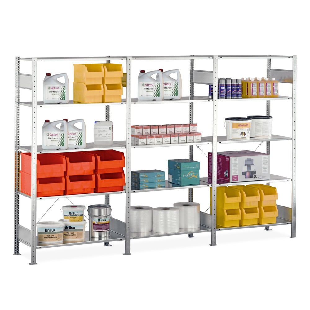Product afbeelding: Complete legbordrek SCHULTE, verzinkt, met 15 legborden van plaatstaal, vaklast 150 kg, hxbxd 2.000 x 3.072 x 336 mm