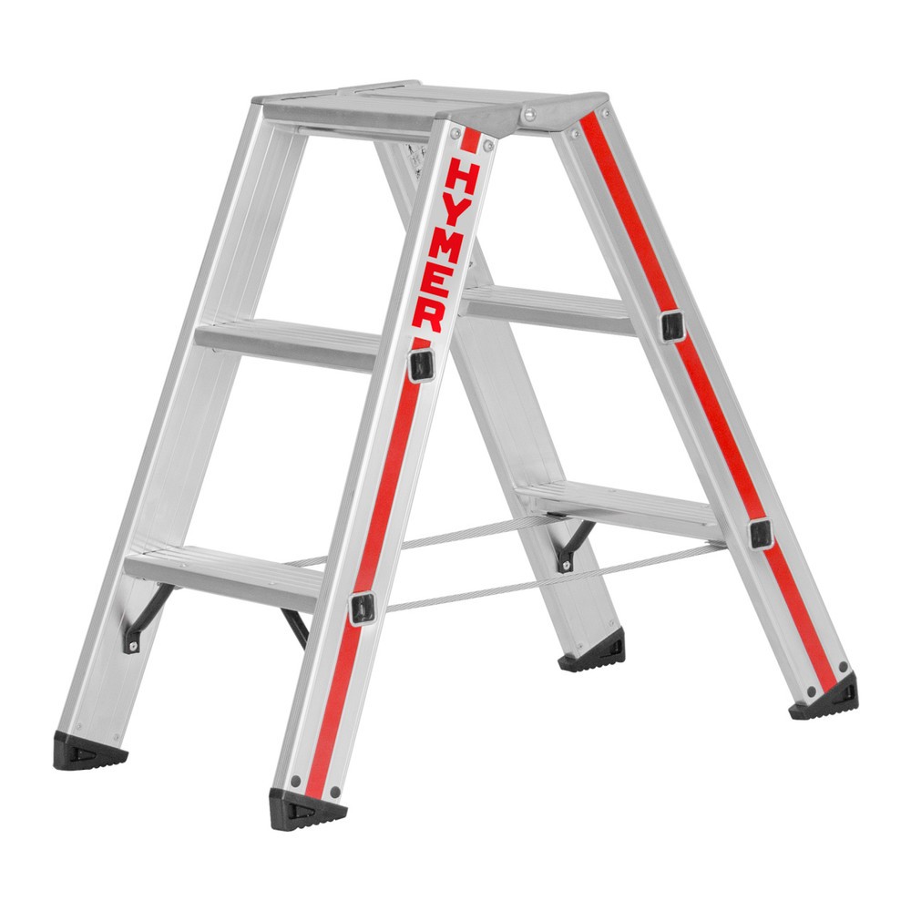 Illustration du produit: Escabeau double à marches HYMER, bilatéral, 2 × 3 échelons, hauteur déployée 0,22 m