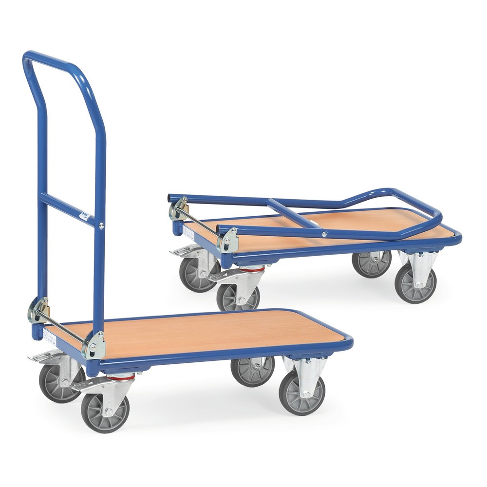 Illustration du produit: fetra® Chariot à plate-forme avec surface de chargement en bois, arceau rabattable, lxP 450 x 720 mm, capacité de charge 250 kg