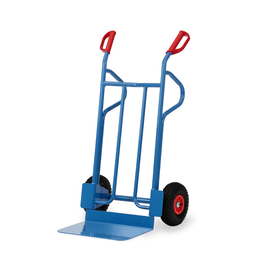 Illustration du produit: fetra® Diable empilable, capacité de charge 350 kg, bavette lxP 480 x 300 mm, avec arceaux de rangement, pneumatiques gonflables