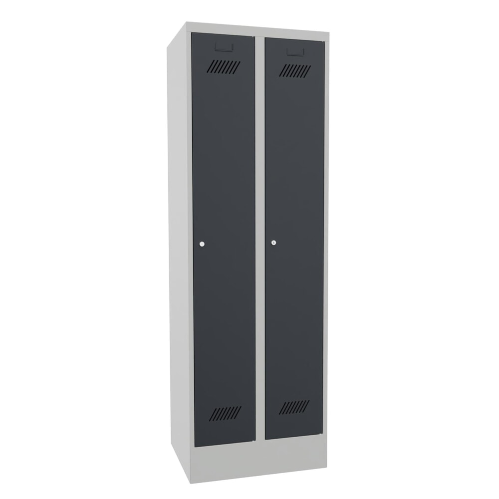 Product afbeelding: Garderobekast PAVOY met sokkel + cilinderslot, met 2 compartimenten, hxbxd 1.850 x 630 x 500 mm, antracietgrijs, lichtgrijs