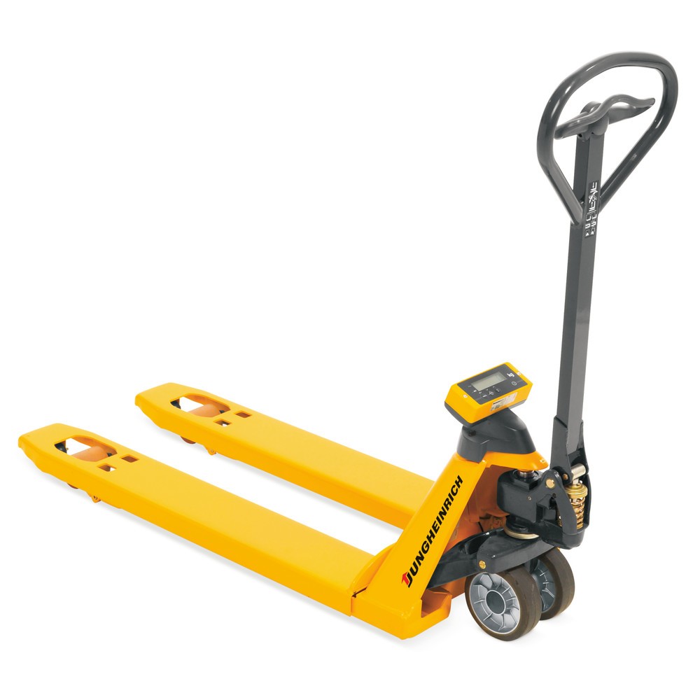 Illustration du produit: Transpalette Jungheinrich avec balance AMW 22 avec affichage de base, capacité de charge 2 200 kg, caoutchouc plein/polyuréthane, galets tandem