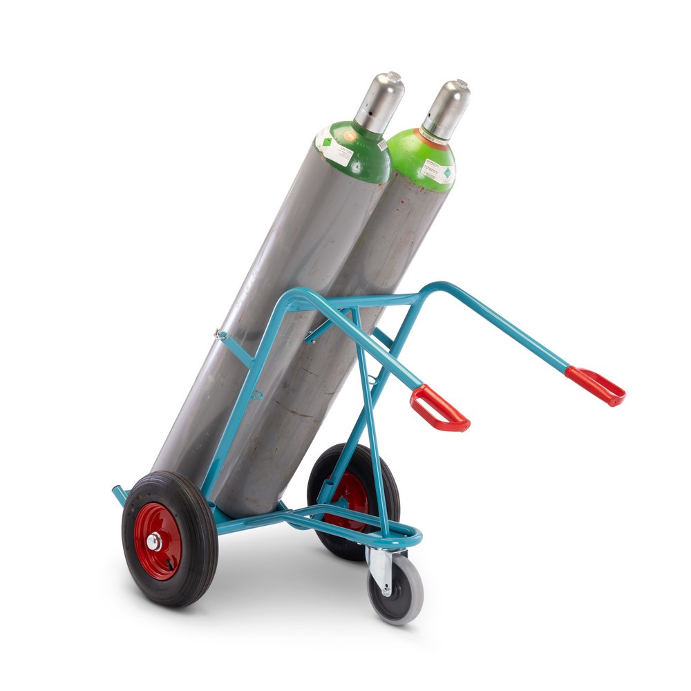 Product afbeelding: Steekwagen voor stalen gasflessen Ameise®, voor 2 flessen van 40-50 liter, steunwiel, luchtbanden