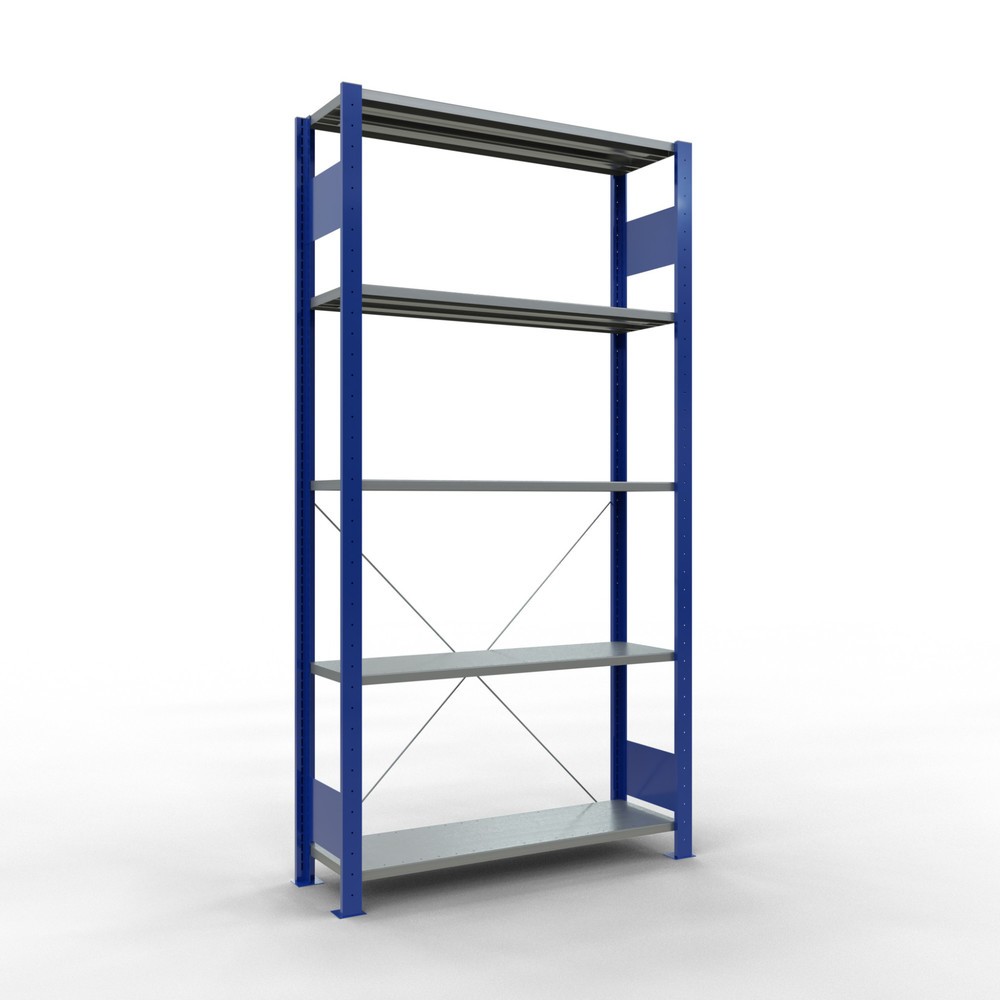 Product afbeelding: Legbordrek SCHULTE, gentiaanblauw / verzinkt, met 5 legborden van plaatstaal, vaklast 150 kg, hxbxd 2.000 x 1.060 x 336 mm