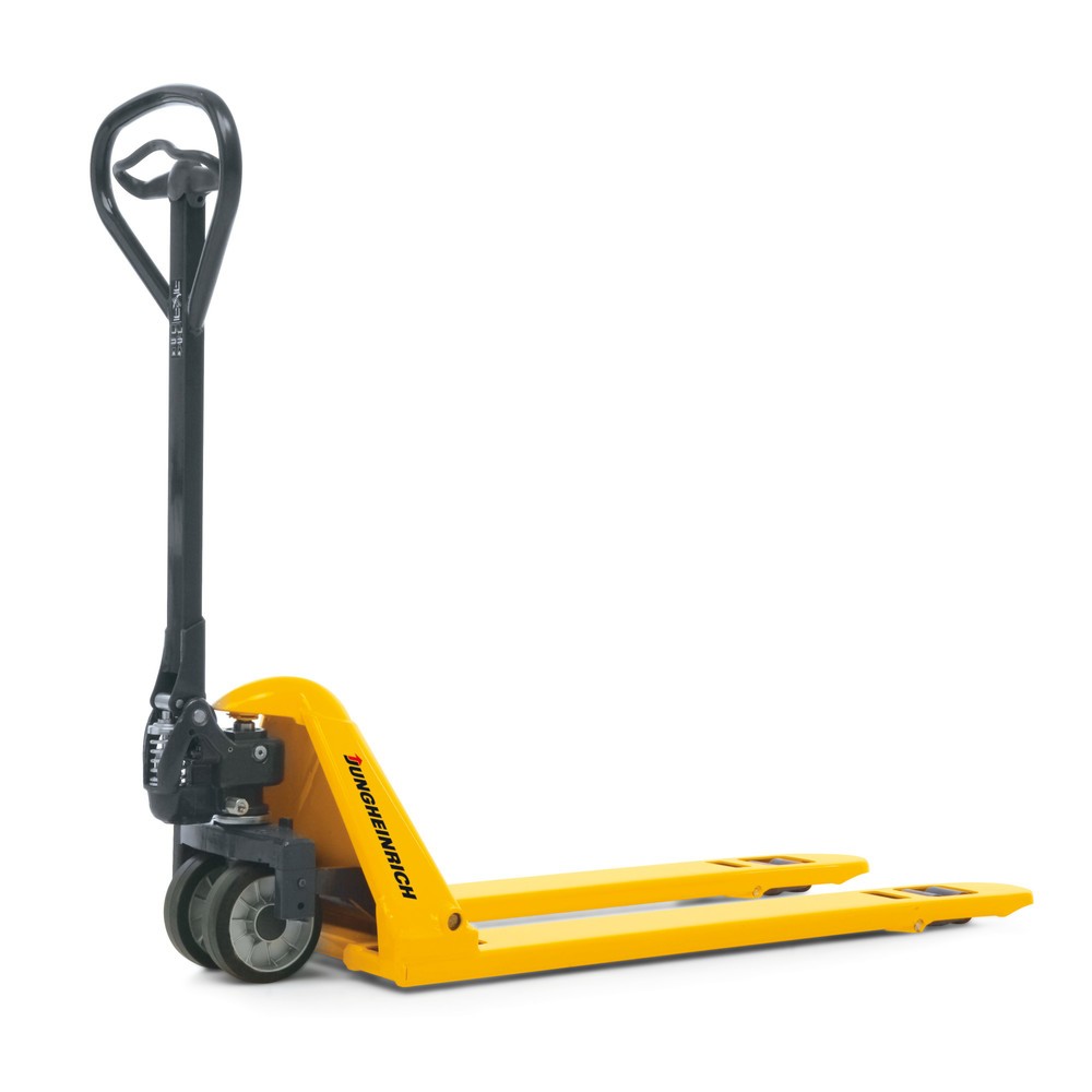 Illustration du produit: Transpalette manuel surbaissé Jungheinrich AM 15l, capacité de charge 1 500 kg, longueur des fourches 795 mm, caoutchouc plein/nylon, galets tandem