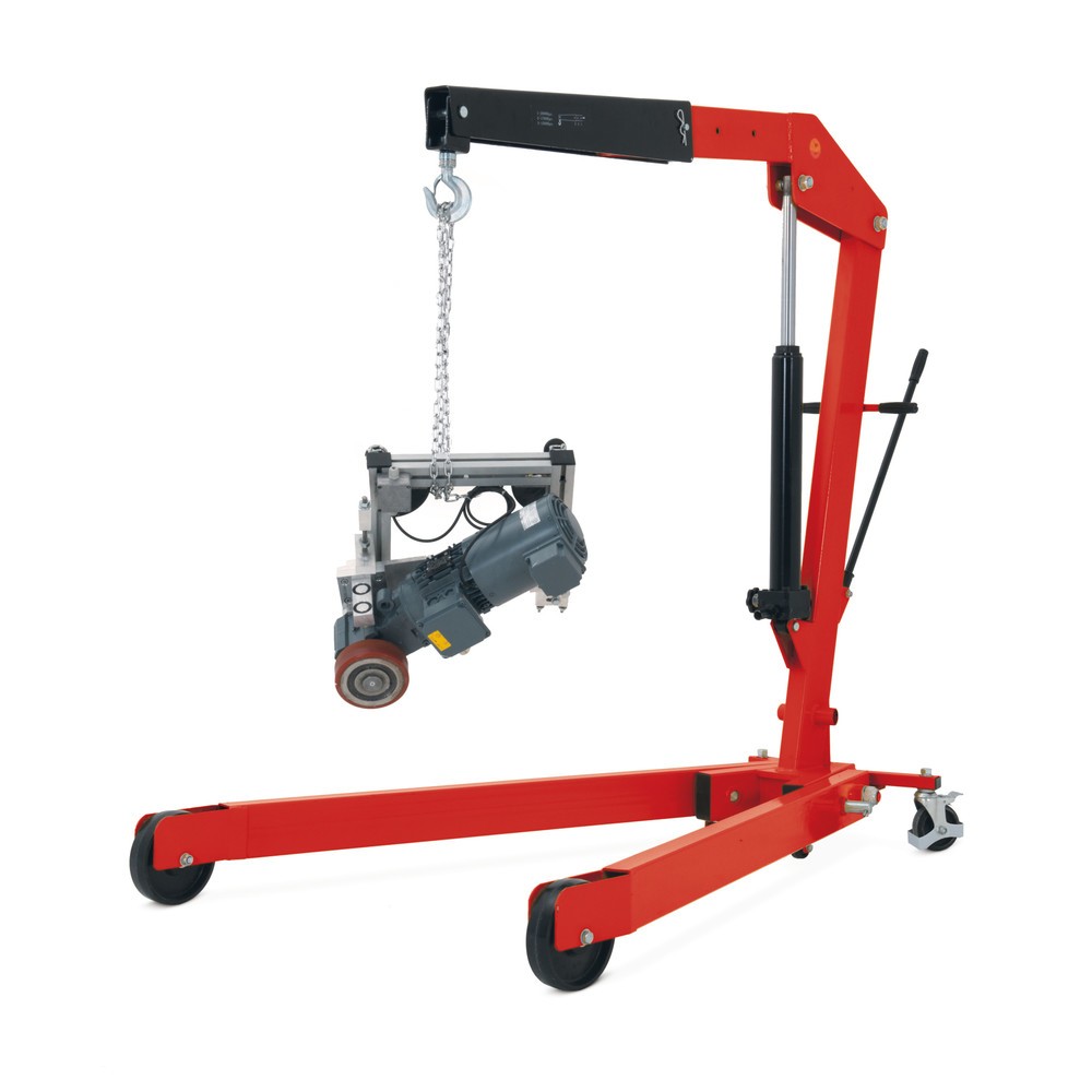 Product afbeelding: Werkplaatskraan met gespreid frame en snelhef, inklapbaar, cap. 1.500-2.000 kg, RAL 3020 verkeersrood